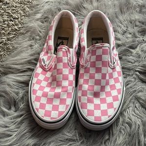 Pink customize checkerboard slip on vans